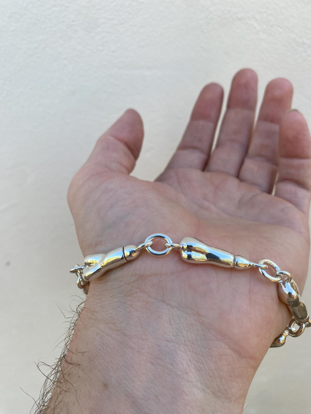 Sterling silver chain bracelet, with phallus charms as links, this bracelet is made to order:)